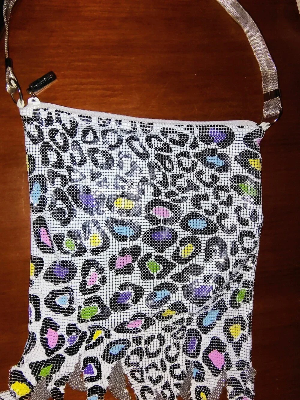 VTG Whiting & Davis Neon Rainbow Leopard Metal Mesh Bag – Rare Fringed Crossbody